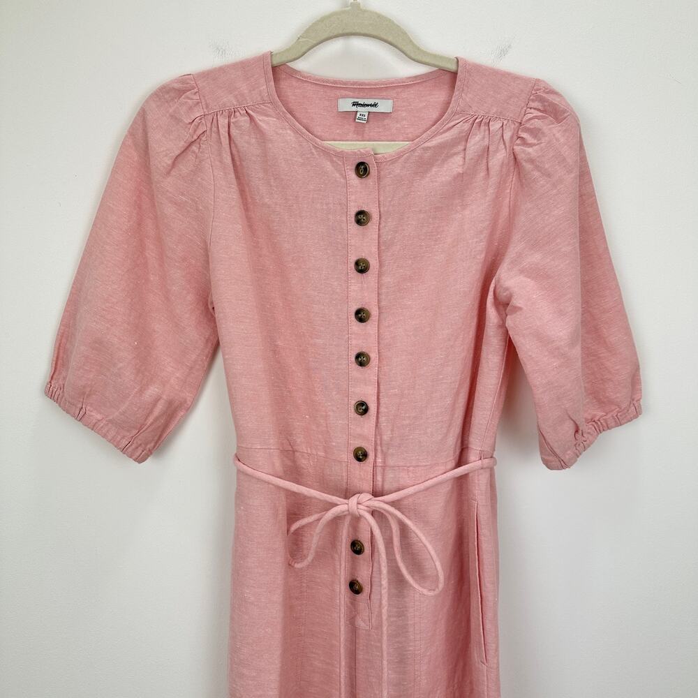 NEW Madewell Linen Blend Puff Sleeve Tassel Tie Jumpsuit Relaxed Fit Pink XXS - Picture 5 of 16